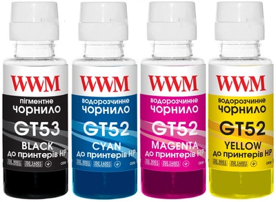 Набір чорнила WWM GT52/53 для HP Jet Ink Tank 115/315/319 4х100 г B/C/M/Y (GT53SET)