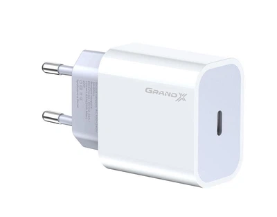 Сетевое зарядное устройство Grand-X (1xUSB-C 20W) QC4.0, PD 3.0, FCP, AFC White (CH-770)