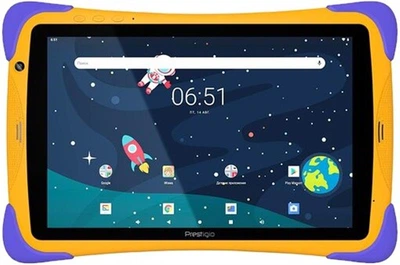 Планшетный ПК Prestigio SmartKids UP 3104 Orange (PMT3104_WI_D_EU); 10.1" (1280x800) IPS / Rockchip RK3226 / ОЗУ 1 ГБ / 16 ГБ встроенной + microSD до 128 ГБ / камера 2 Мп + 0.3 Мп / Wi-Fi, Bluetooth / Android 10.0 (Q) / 279 х 185 х 13 мм, 598 г / 6000 мАч
