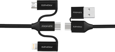 Кабель Promate PentaPower USB-C/USB-А to USB-C/microUSB/Lightning 1.2 м Black (pentapower.black)
