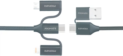 Кабель Promate PentaPower USB-C/USB-А to USB-C/microUSB/Lightning 1.2 м Grey (pentapower.grey)