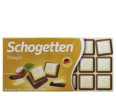 Шоколад Schogetten Trilogia Noisettes Білий з горіхами + молочний з джандуєю + молочний 100 г (53688)