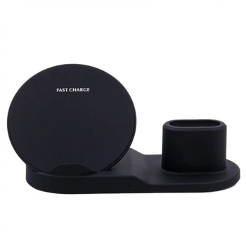 Док-станция беспроводная Fast Charge Pro Plus 10W 3 в 1 для iPhone / AirPods / Apple Watch 1/2/3 Черная