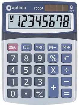 Калькулятор настільний Optima 75504, 8 розрядів, фіксований кутовий, 160х118х41, сірий