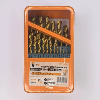 Набор сверл по металлу Р6М5 титан. 25 шт. 1,0 - 13,0 мм "LEVTOOLS" 122-250