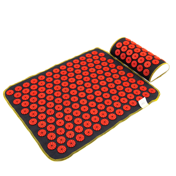Масажний килимок Аплікатор Кузнєцова + валик масажер для спини/шиї/ніг/стоп/голови/тіла OSPORT (n-0002) Чорно-червоний