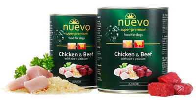 Блок консервированного корма для щенков с курицей говядиной и рисом Nuevo Junior 6*800 г