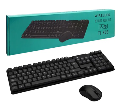 Комплект игровая беспроводная клавиатура + оптическая мышка UKC TJ-808/5591 два вида раскладки на батарейках Черный