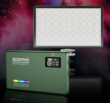 Накамерный LED осветитель Soonpho P10 RBG с аккумулятором 4000 mAh, зеленый