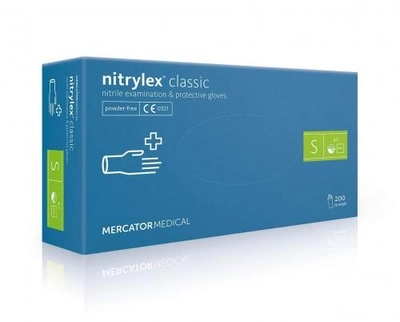 Рукавички Nitrylex classic медичні нестерильні нітрилові без пудри Розмір S 200шт (100 пар) Сині