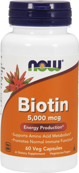 Витамины NOW BIOTIN 5 мг 5000 мкг 60 веган капсул (733739004710)