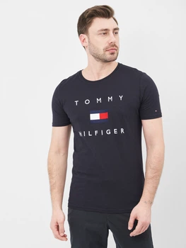 Футболка хлопковая длинная мужская Tommy Hilfiger 10641.4 S Темно-синяя