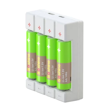 Зарядное устройство Soshine Chocolate-1.5V Set для литий-ионных аккумуляторов AA с напряжением 1.5V +4 литий-ионных аккумулятора размера AA 3300mWh в комплекте, USB, LED индикатор, 4 канала, Box