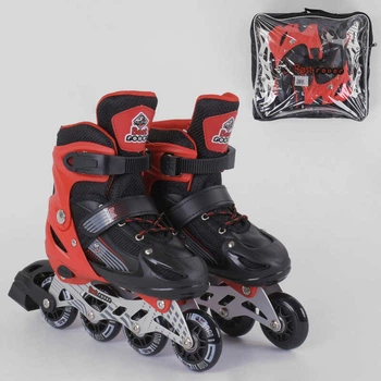 Ролики 40082-S Best Roller /размер 30-33/ цвет - КРАСНЫЙ колёса PVC, ПЕРЕДНЕЕ КОЛЕСО СВЕТ, в сумке, d колес – 6,5 см