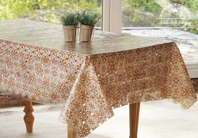 Клеенка кухонная Lace Ажур 1.32 м коричнево-бежевая пог. м. (082-С)