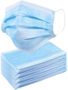Медичні маски тришарові нестерильні Medicare з гумовими петлями 50 шт. Біло-блакитні (ME)
