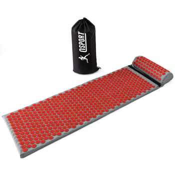Масажний килимок Аплікатор Кузнєцова + валик масажер для спини/шиї/ніг/стоп/голови/тіла OSPORT Pro (n-0006) Сіро-червоний
