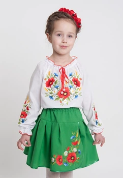 Дитяча вишиванка Vyshyvanka "Маки, волошки, колоски" 122 Біла 4318