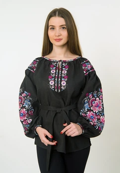Вышиванка бохо Vyshyvanka "Петриковская роспись" 52 Черная 4511