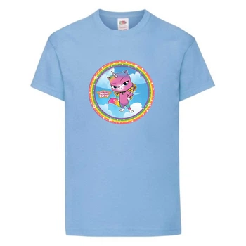 Футболка детская Радужная Кошка 003 (Rainbow Cat) голубая (RNC lbl 003) 152 см