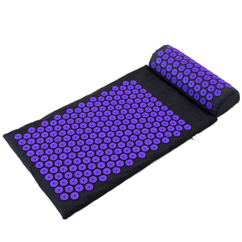 Масажний килимок Аплікатор Кузнєцова + валик масажер для спини/шиї/ніг/стоп/голови/тіла OSPORT Pro (apl-011) Чорно-фіолетовий