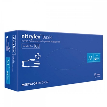 Рукавички нітрилові неопудрені Mercator Medical NITRYLEX BASIC BLUE M 100 шт Синій