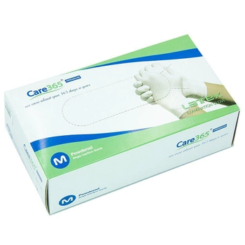 Перчатки Латексные Опудренные CARE365 Белые M (100 шт)