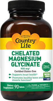 Магний Хелатный Глицинат Country Life Chelated Magnesium Glycinate 400 мг 90 таблеток (015794026808)