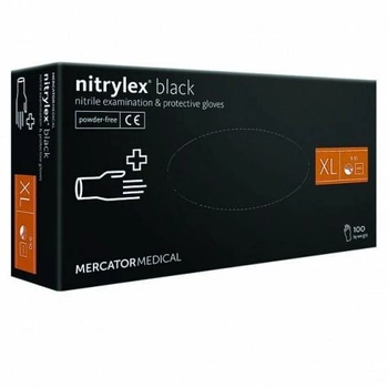 Перчатки нитриловые неопудренные чёрные, размер XL (100 шт/уп) NITRYLEX BLACK 4,4г.