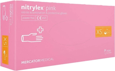 Одноразовые нитриловые перчатки Nitrylex® Pink XS нежно розовый 100 шт