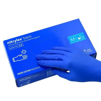Одноразовые нитриловые перчатки Mercator Medical Nitrylex Basic М синие 100 шт