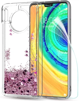 Чехол накладка + защитная пленка LeYi Case Glitter Liquid Quicksand Flow Luxury для Huawei Mate 30 Pro Rose Gold