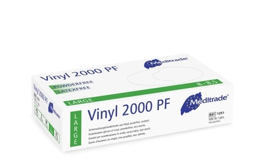 Перчатки виниловые Vinyl 2000 PF size L неопудренные для защиты рук (100 шт)