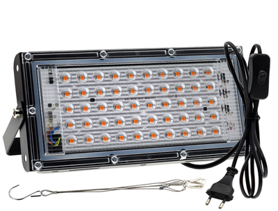 Потужний Фіто Ультрафіолетовий прожектор для рослин та розсади 50Вт 50LED Фіто Лампа 210х92 мм. (з проводом та вимикачем)