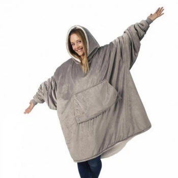 Плед толстовка двухсторонняя Huggle Hoodie халат с капюшоном и рукавами унисекс серый