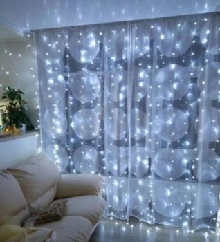 Светодиодная гирлянда штора Водопад 3х2 м 400 LED (прозрачный шнур, с переходником) Белый свет