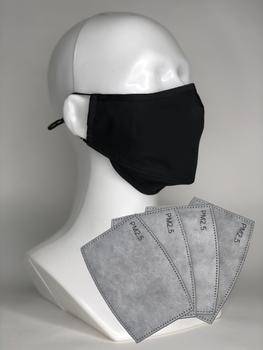 Захисна маска для обличчя Prof Kit (без клапана) з вугільним фільтром (4 фільтра в комплекті) з нанесенням логотипу Чорна L/XL