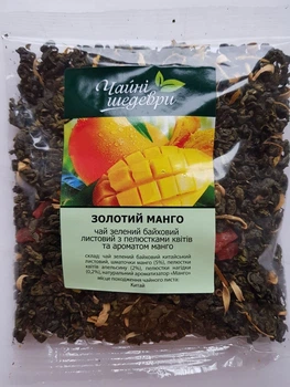 Чай зеленый с кусочками манго и лепестками цветов Золотой манго Чайные Шедевры 100г