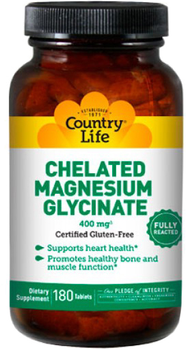 Магний Хелатный Глицинат Country Life Chelated Magnesium Glycinate 400 мг 180 таблеток (015794026815)