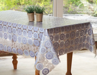 Клеенка кухонная Lace Ажур 1.32 м голубая пог. м. (039-В)