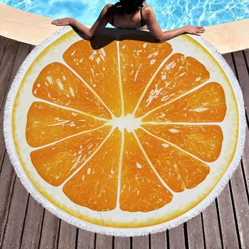 Пляжний круглий рушник d=150 см з мікрофібри, килимок-покривало Beach Holiday підстилка, 150 см, "Апельсин" для відпочинку, пляжу, пікніка .