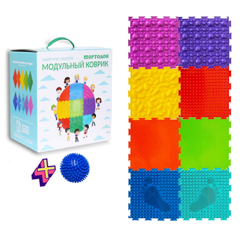 Коврик Универсал 8 элементов + мячик в подарок, Ортопедический массажный коврик, Пазлы детский, развивающий модульный коврик разноцветный
