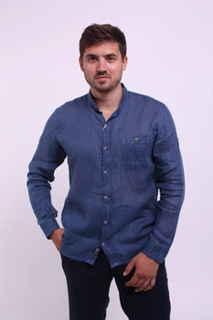 Рубашка ZIBSTUDIO лён стойка L Синяя (6157178)