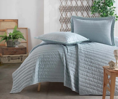 Покрывало стеганное хлопковое с наволочкой Aran Clasy 180x240 Pedra V4 Голубой