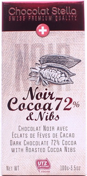 Шоколад чорний Chocolat Stella з какао-бобами 72% 100 г (7610202215268)