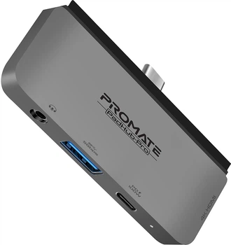 USB-C хаб 4-в-1 Promate PadHub-Pro USB-C PD / HDMI / USB 3.0 / AUX 3.5 мм Grey (padhub-pro.grey)