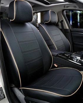 Комплект модельных чехлов AMI.AUTO из германской экокожи черные-бежевый кант на Форд Фьюжен (Ford Fusion) 2002-2012 хэчтбек