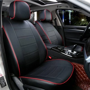 Комплект модельных чехлов AMI.AUTO из германской экокожи черные-красный кант на Ниссан Рог (Nissan Rogue) 2014+ кроссовер