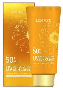Увлажняющий солнцезащитный крем для лица Deoproce UV Defence Sun Cream SPF 50++ PA+++ с гиалуроновой кислотой и муцином улитки 70 г (8809567926011)