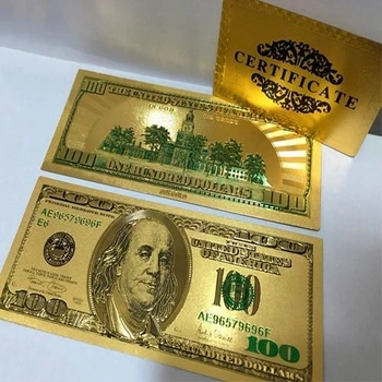 Позолоченная банкнота 100 USD Anex Gold Rush с сертификатом